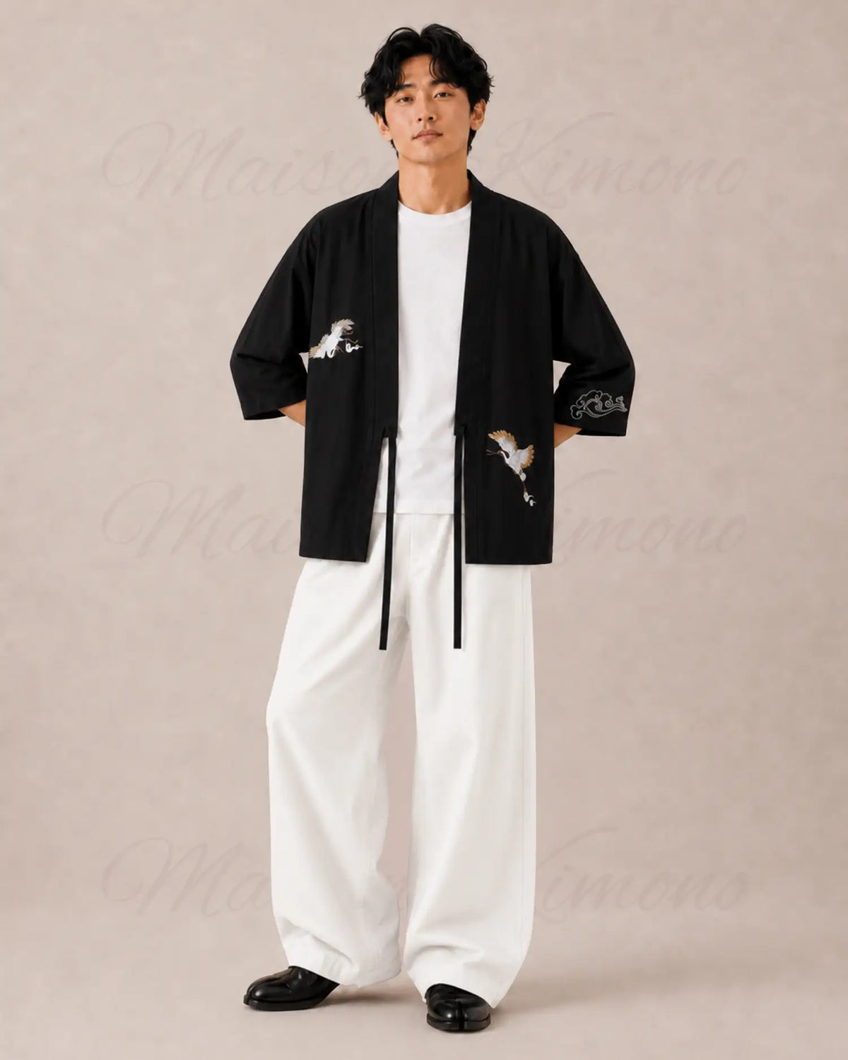 haori homme noir coton japonais