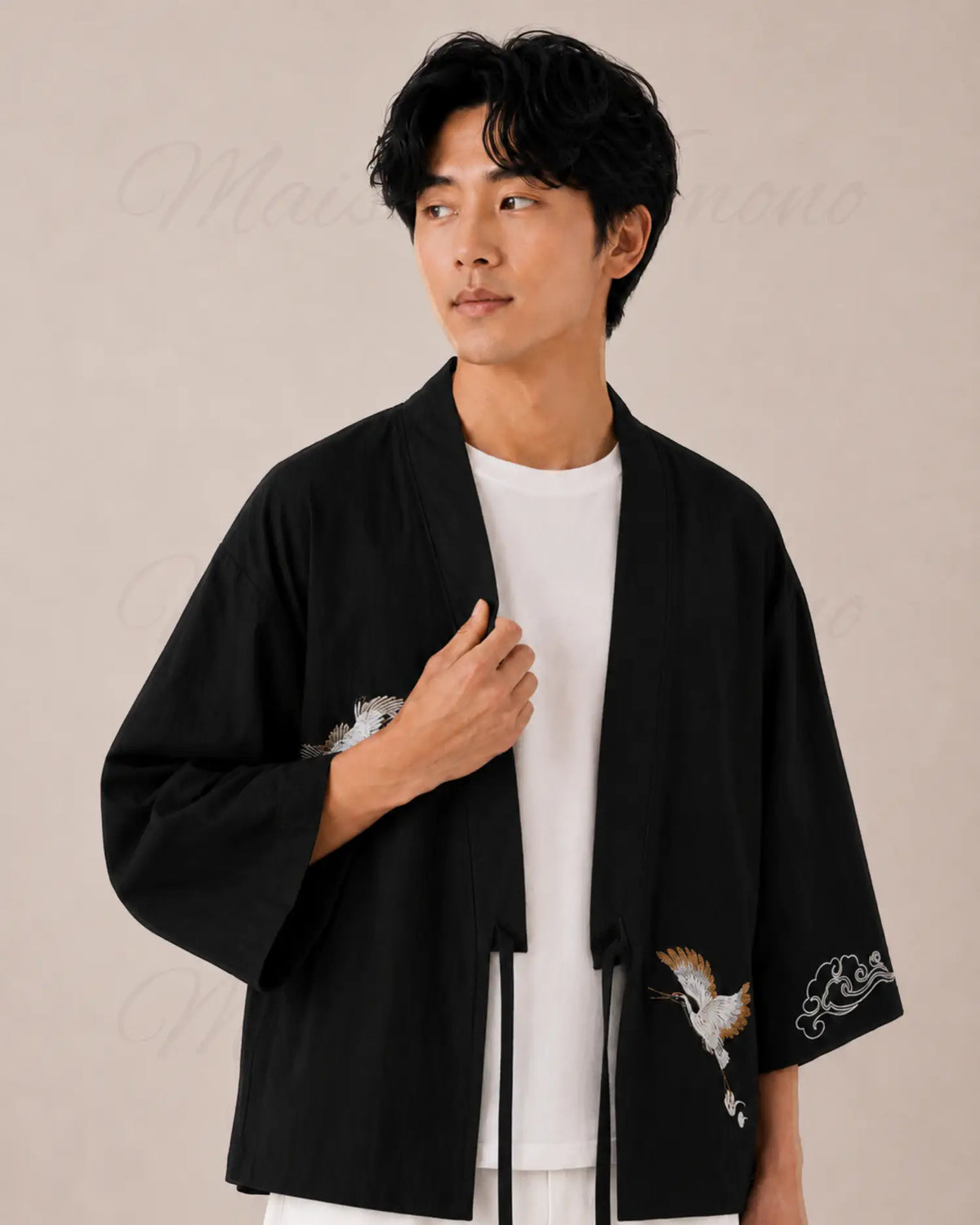 haori homme noir coton japonais