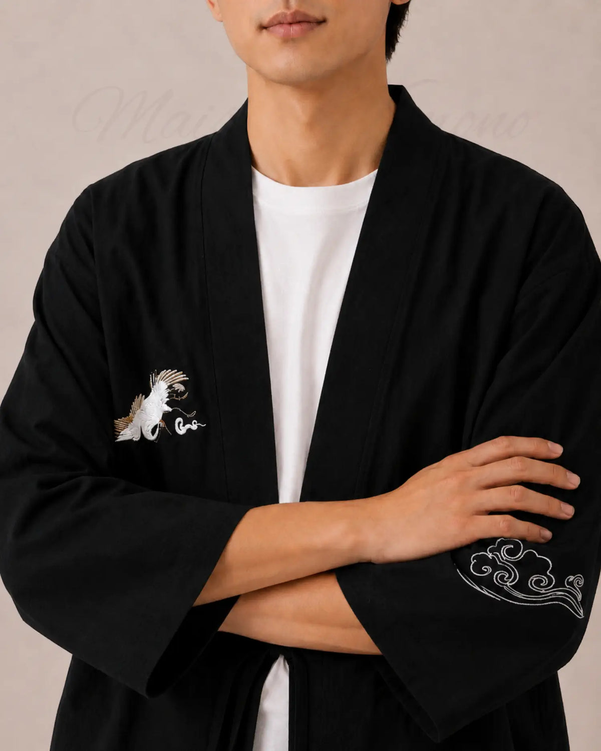 haori homme noir coton japonais