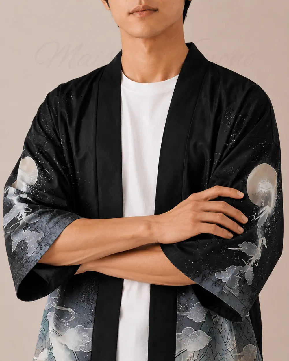 haori homme noir motifs dragons