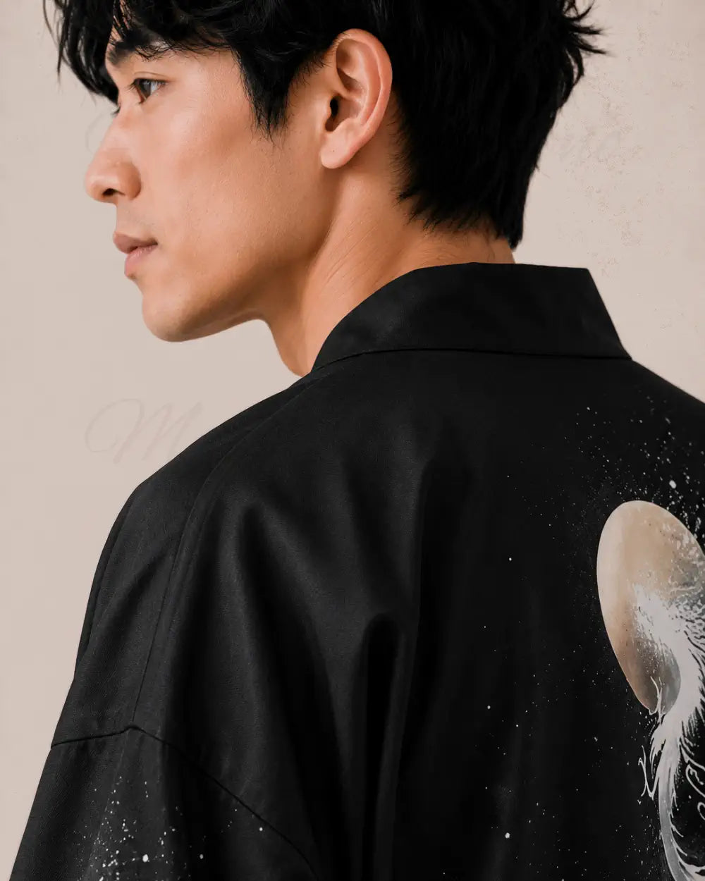 haori homme noir motifs dragons