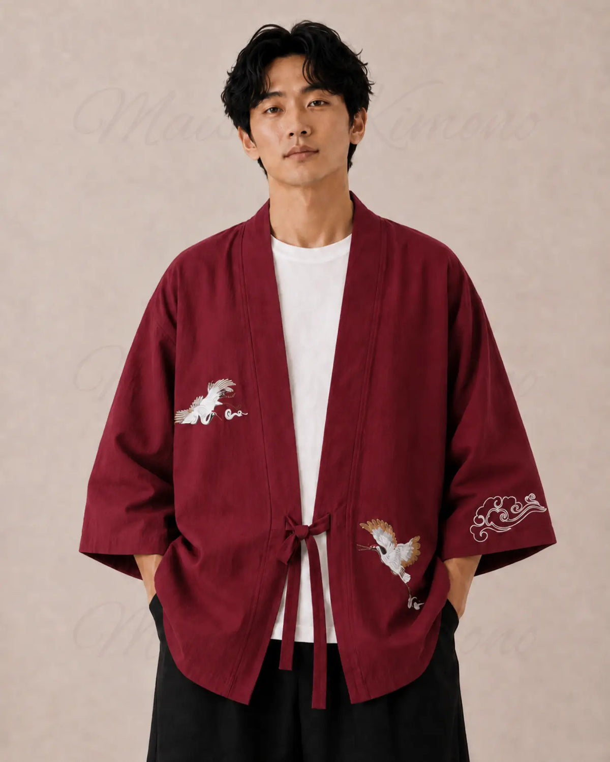 haori homme rouge coton japonais