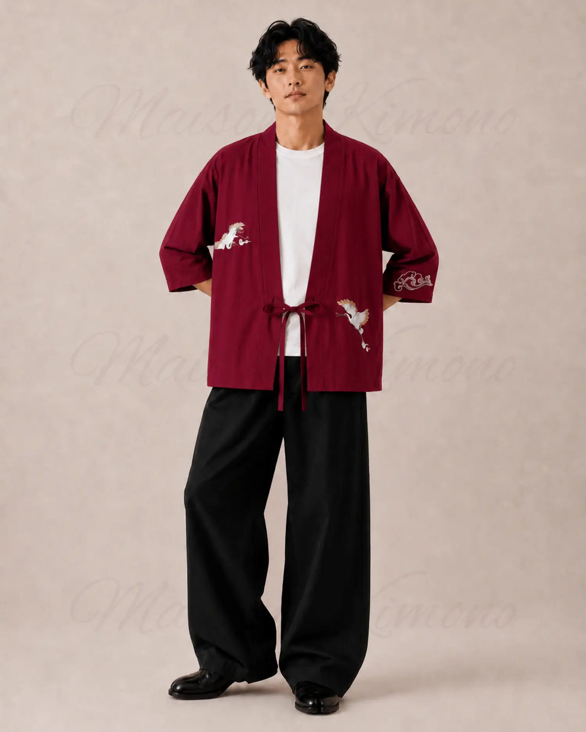 haori homme rouge coton japonais