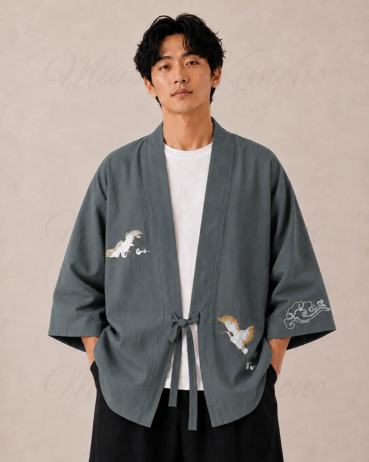 haori homme vert coton japonais