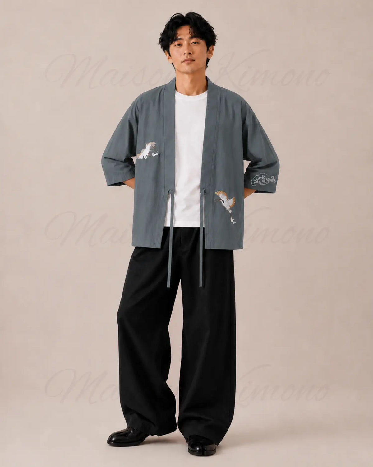 haori homme vert coton japonais
