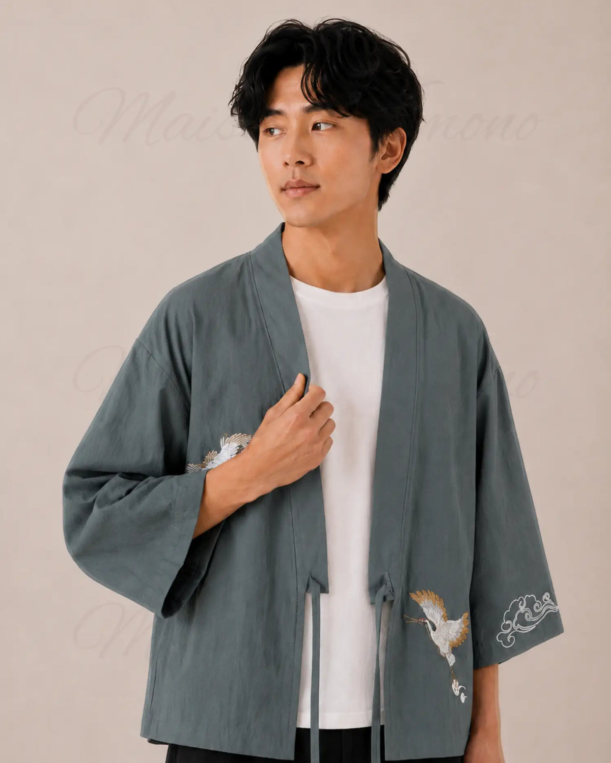 haori homme vert coton japonais