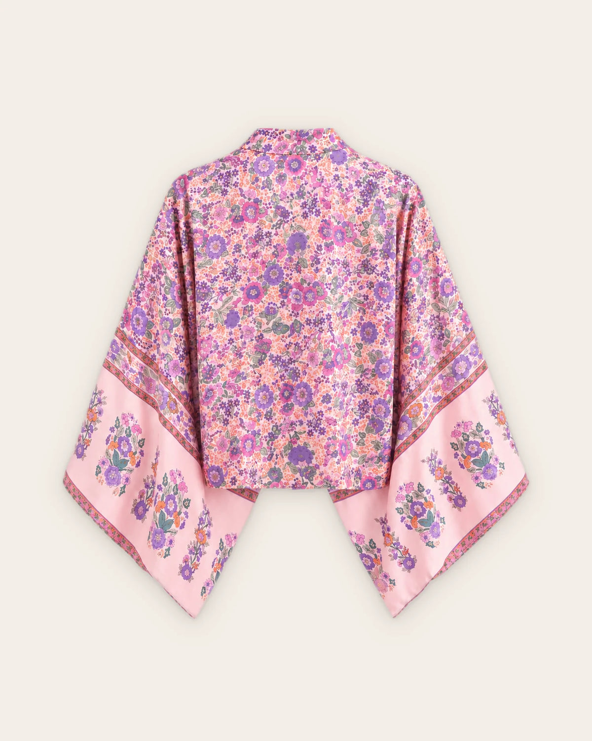 Kimono court coton rose fleuri femme dos