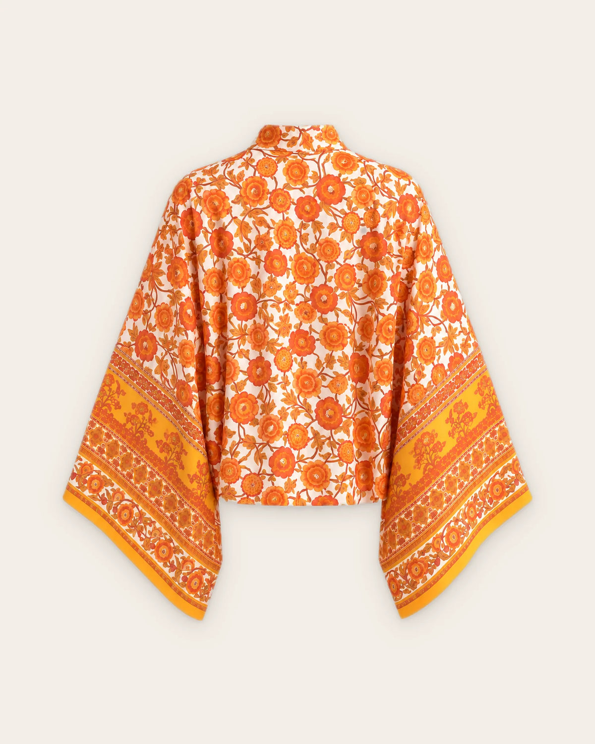 Kimono court orange fleuri femme dos