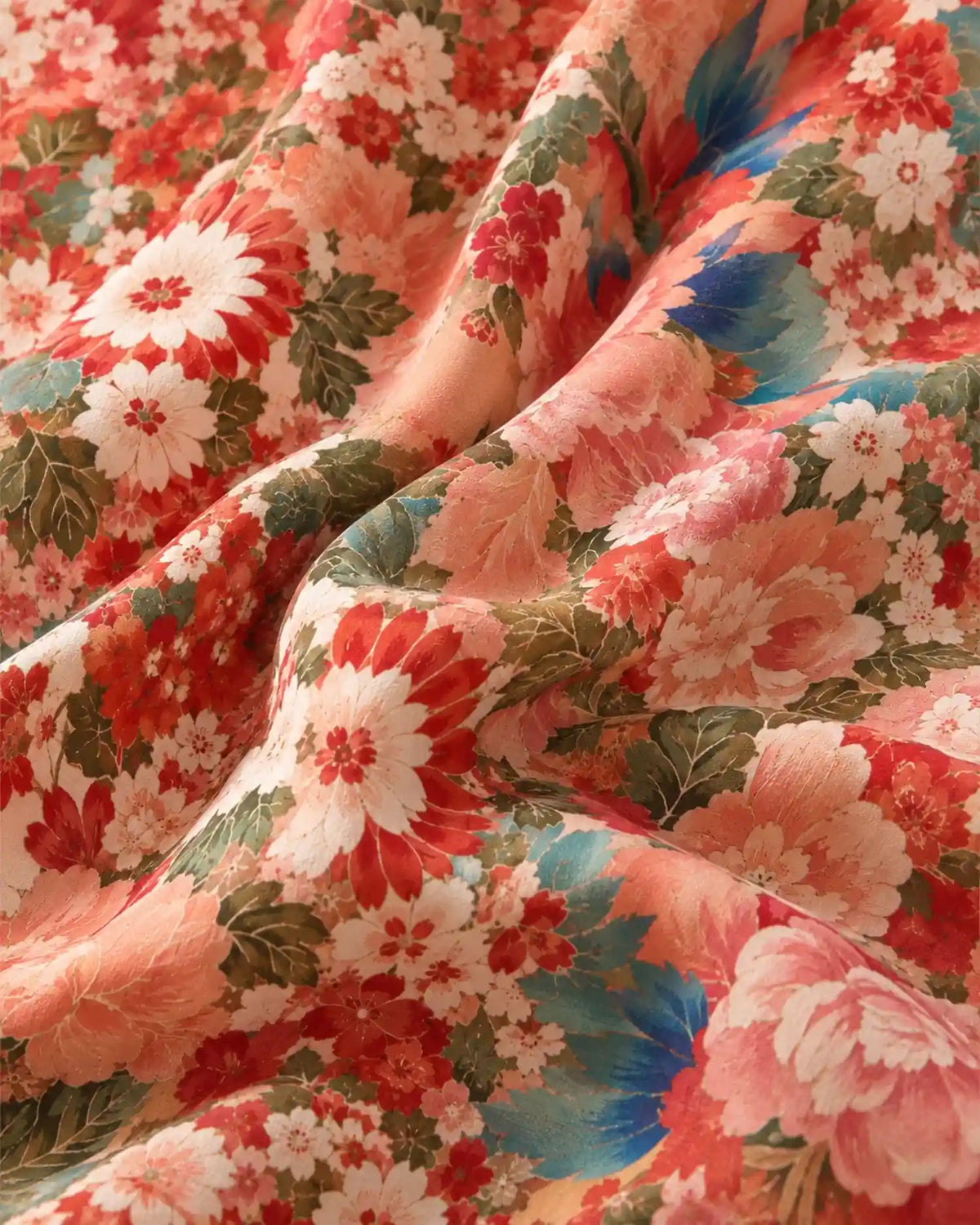 kimono plage femme rouge fleuri tissu drape