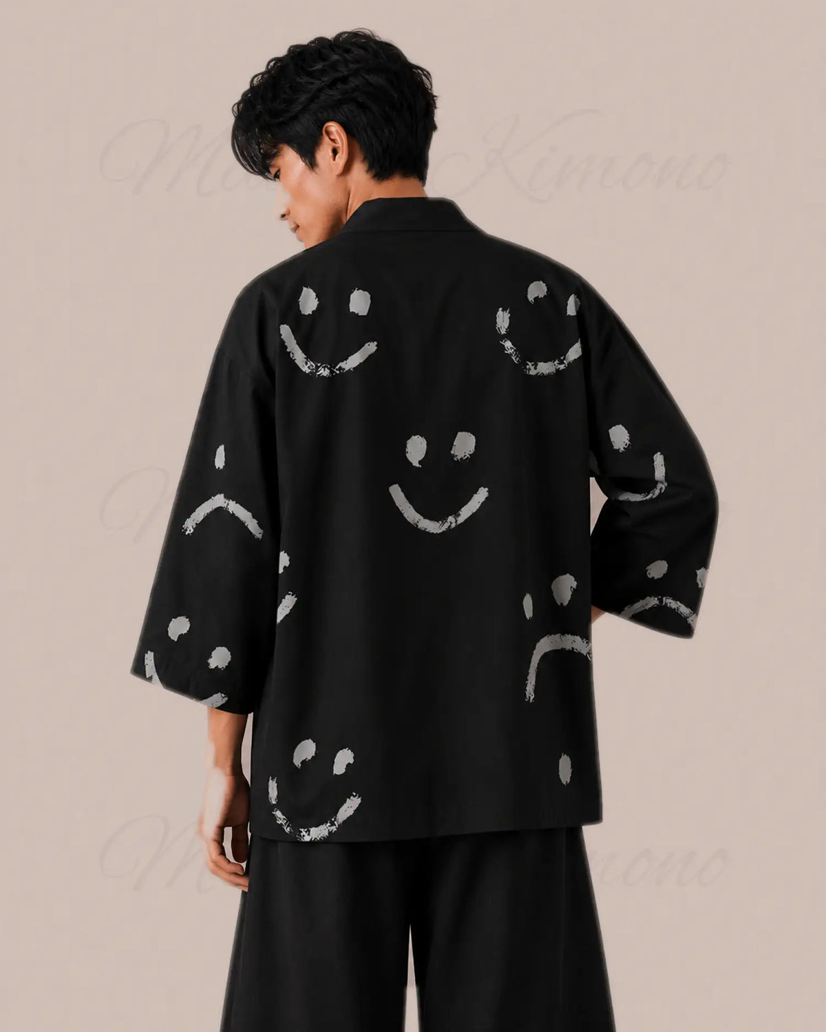 kimono japonais homme noir smiley
