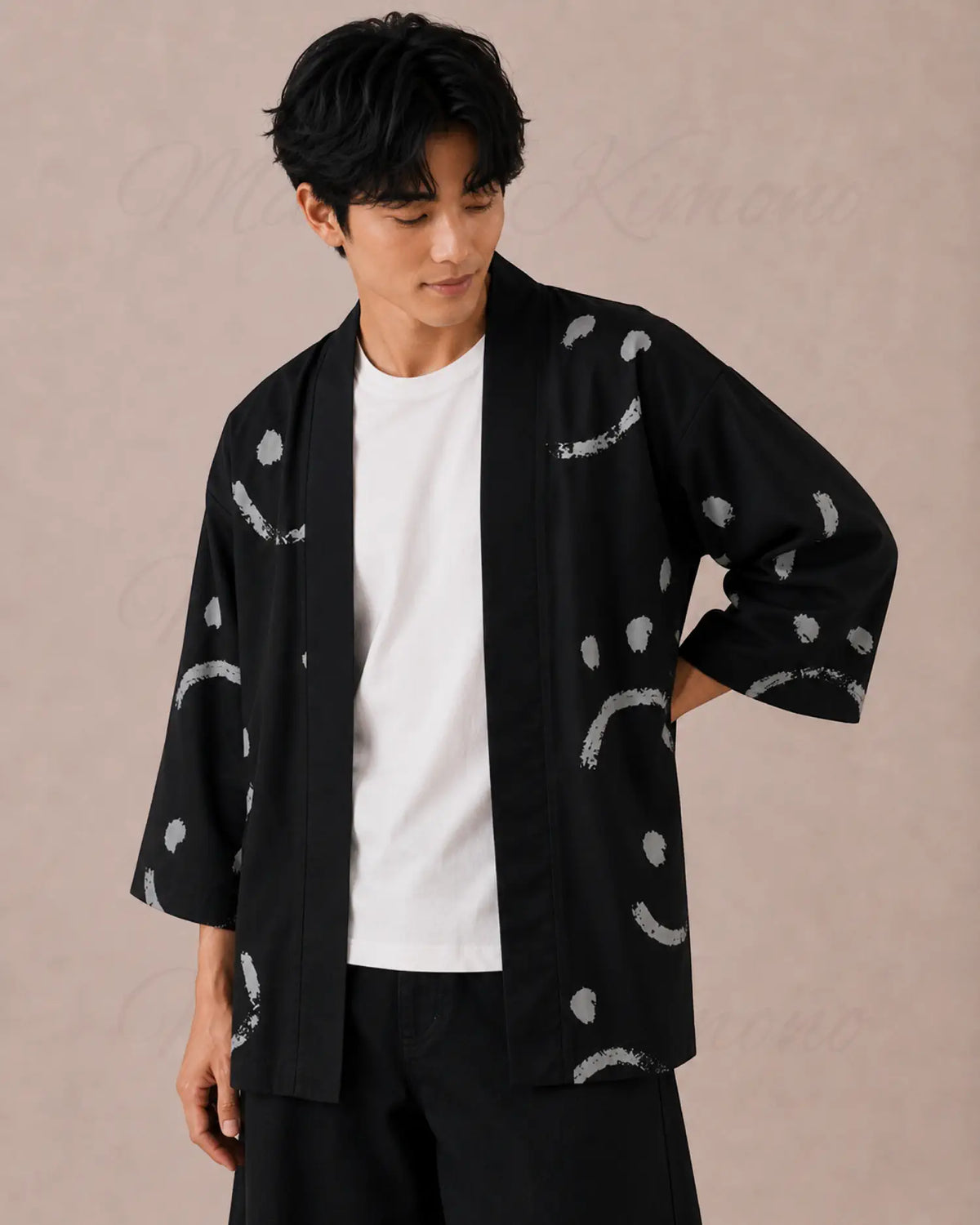 kimono japonais homme noir smiley