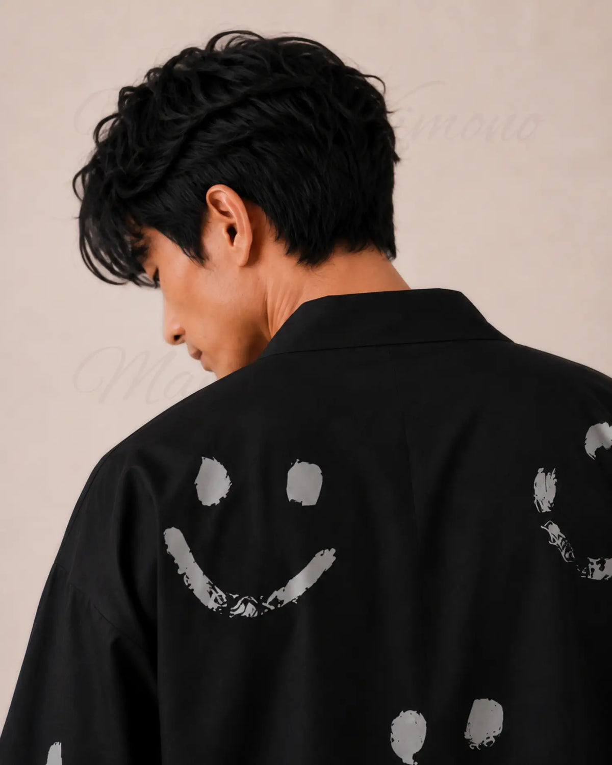 kimono japonais homme noir smiley