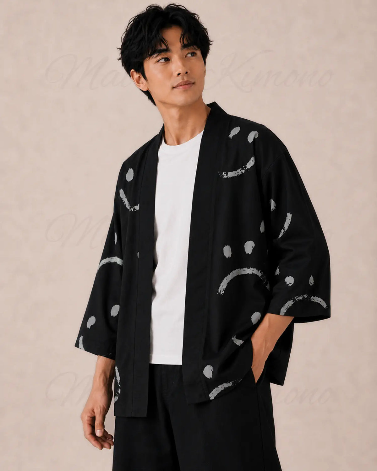 kimono japonais homme noir smiley