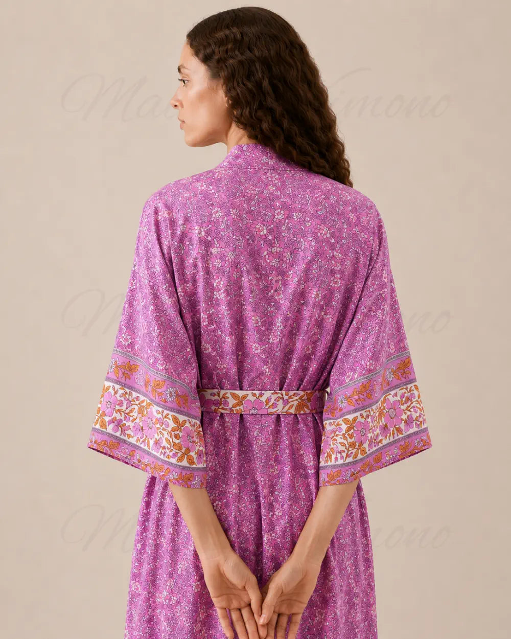 kimono long femme fleuri fuchsia boheme
