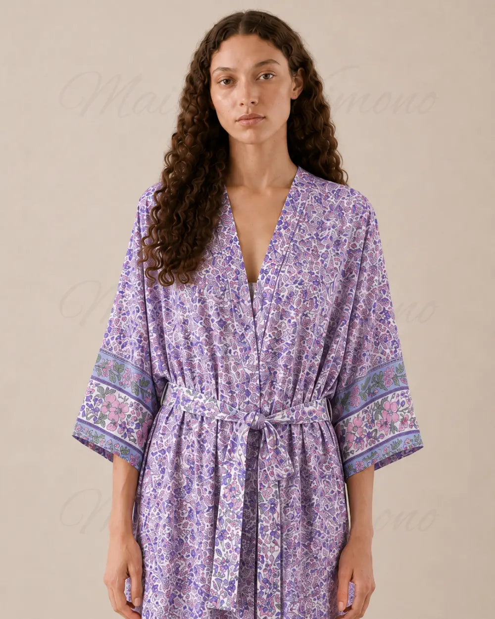 kimono long femme fleuri violet boheme