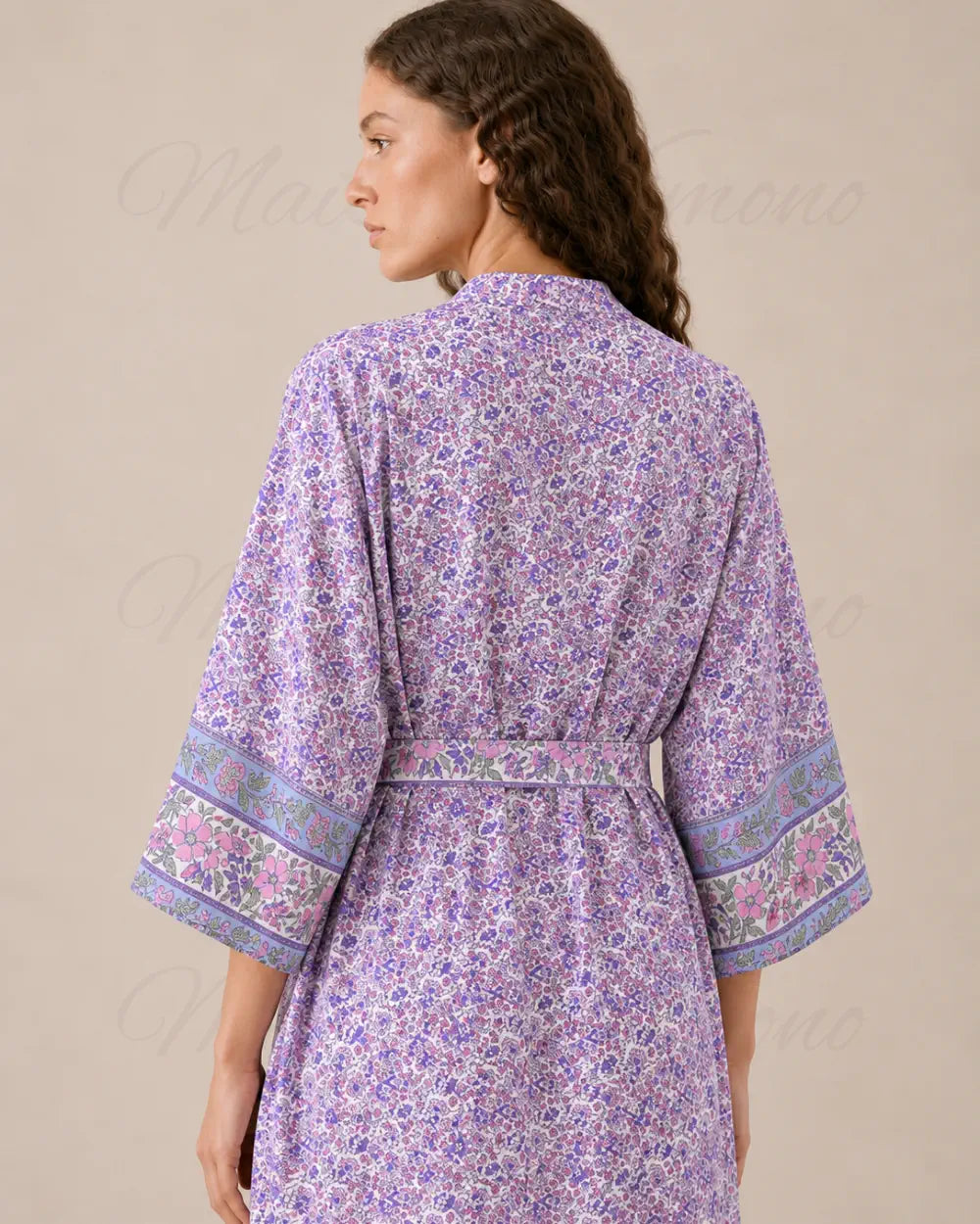 kimono long femme fleuri violet boheme