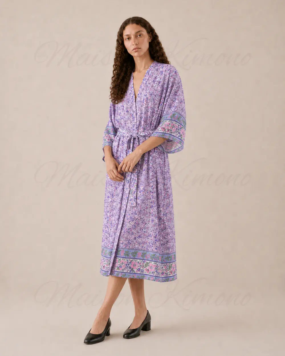 kimono long femme fleuri violet boheme