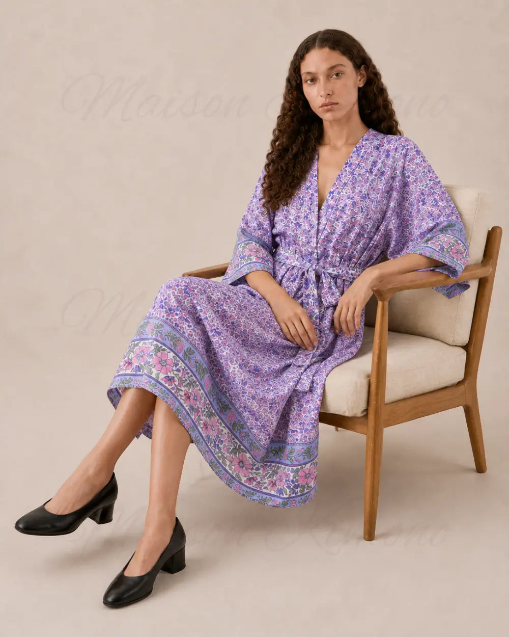 kimono long femme fleuri violet boheme