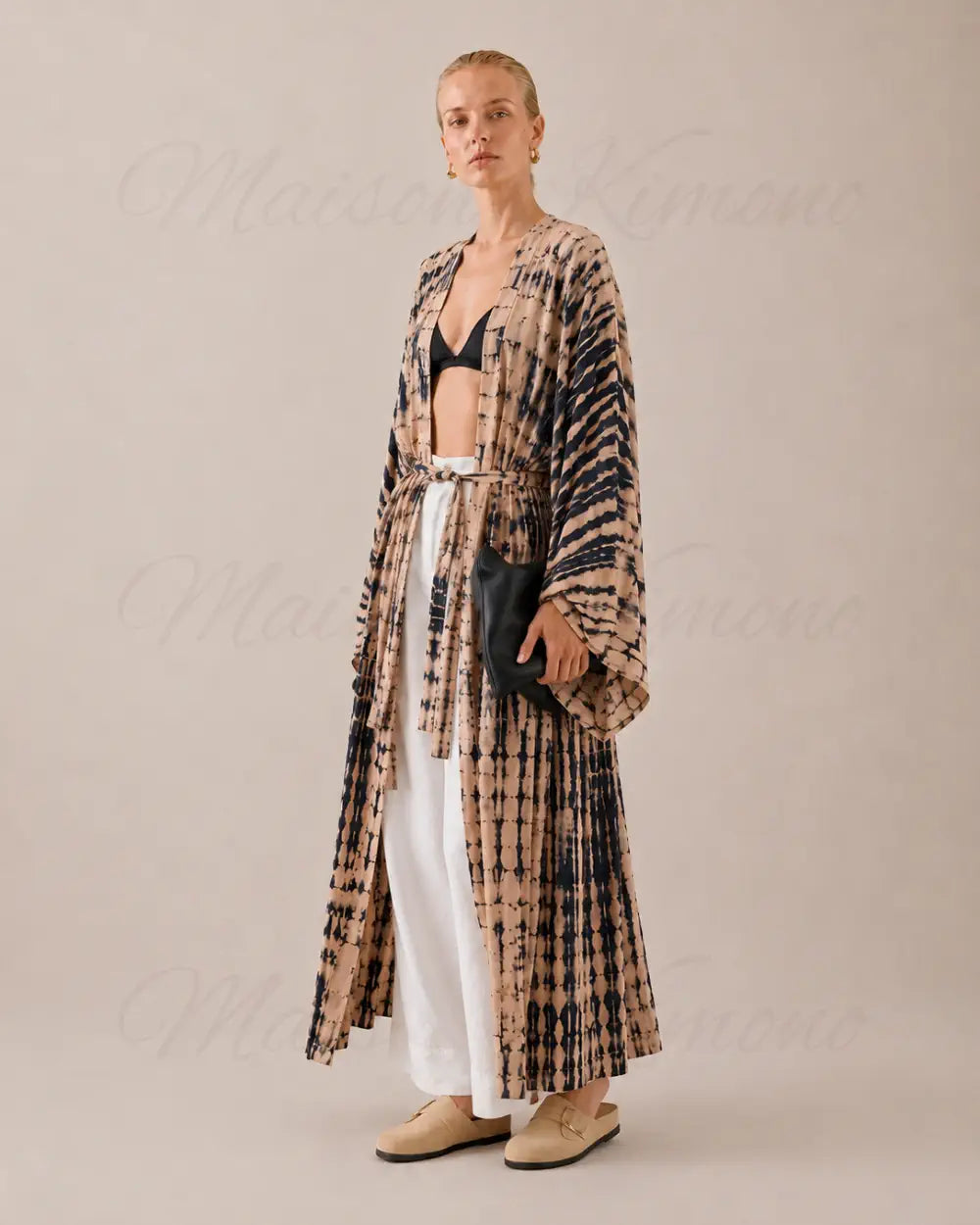 kimono plage femme beige coton boheme