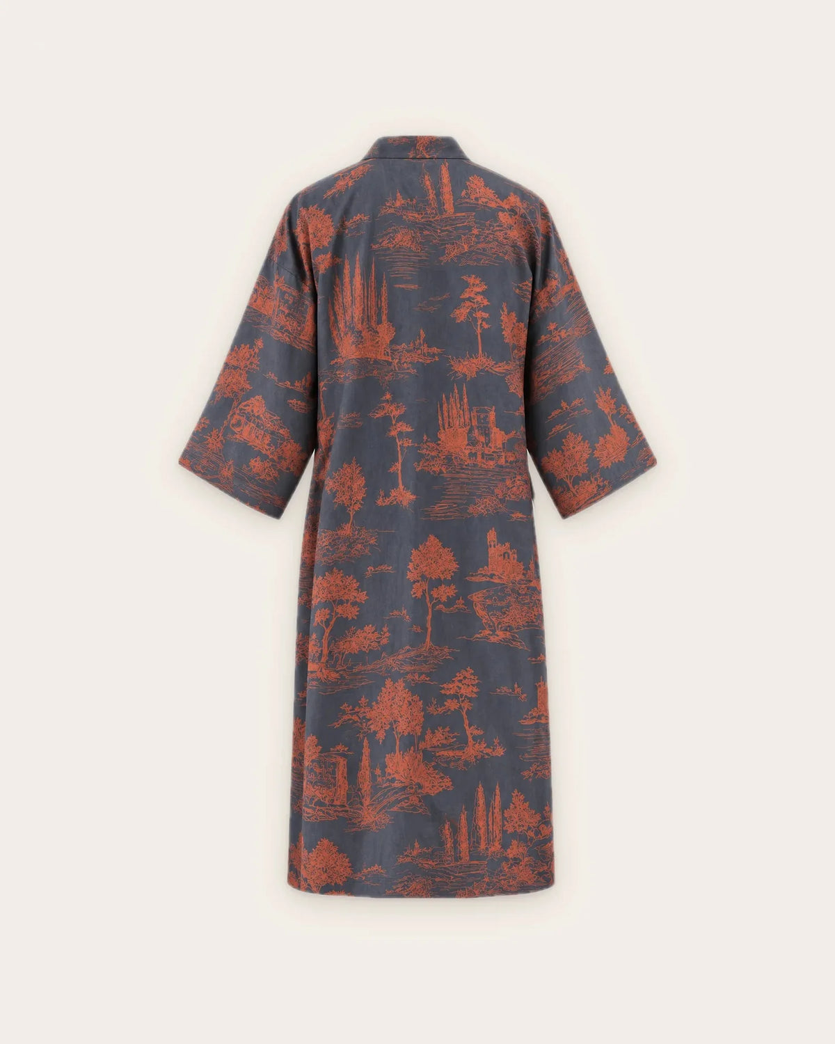 robe de chambre kimono femme bleu coton dos