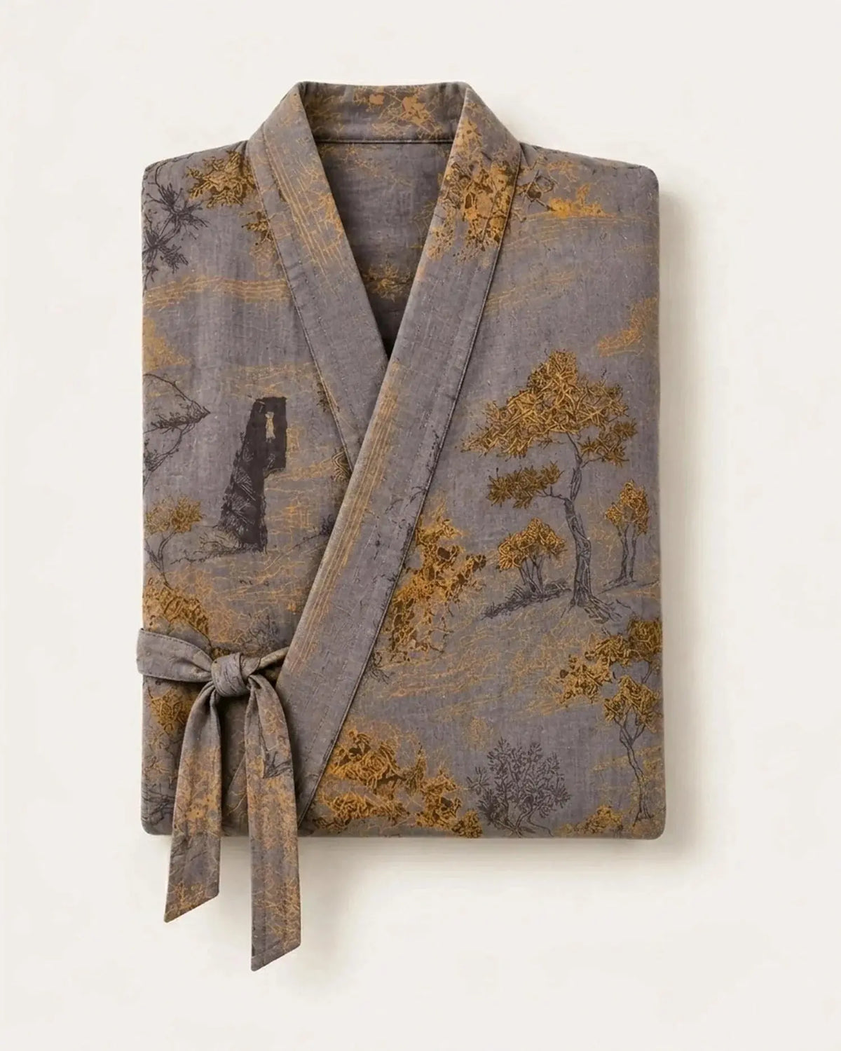 peignoir kimono femme gris coton plié