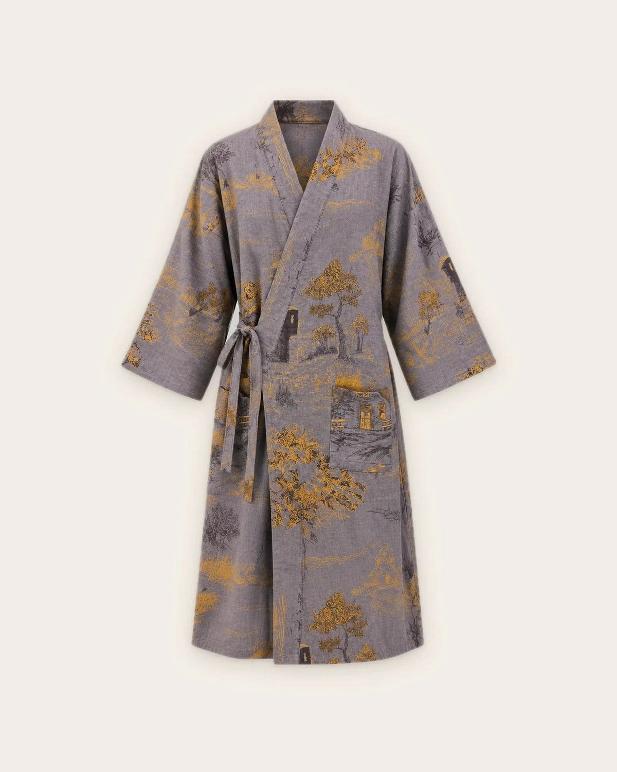 peignoir kimono femme gris coton