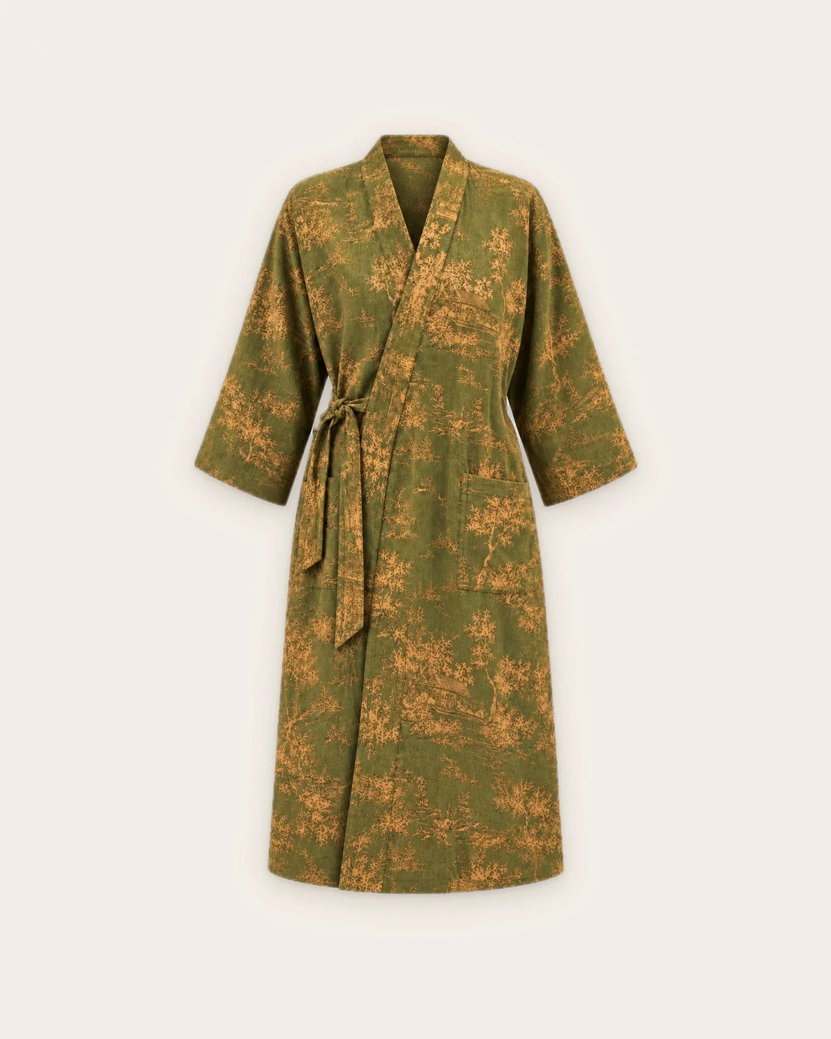 peignoir kimono femme vert coton
