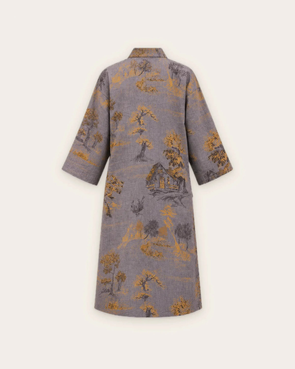 peignoir kimono femme gris coton dos