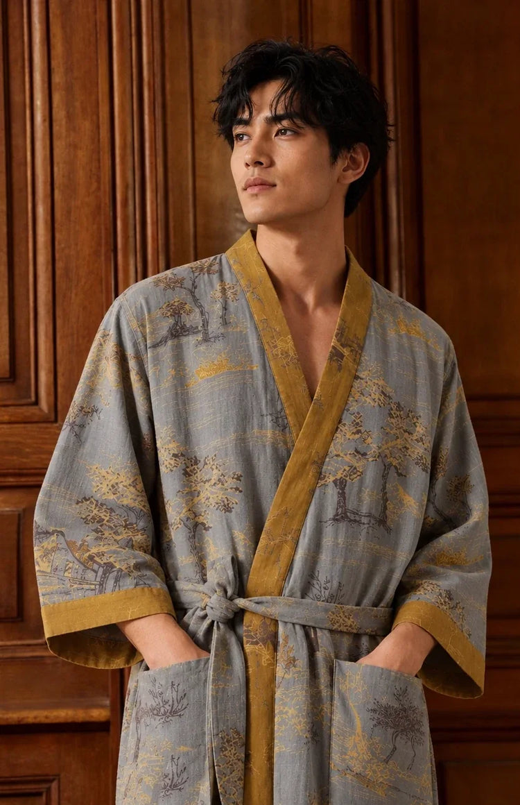 peignoir kimono homme gris