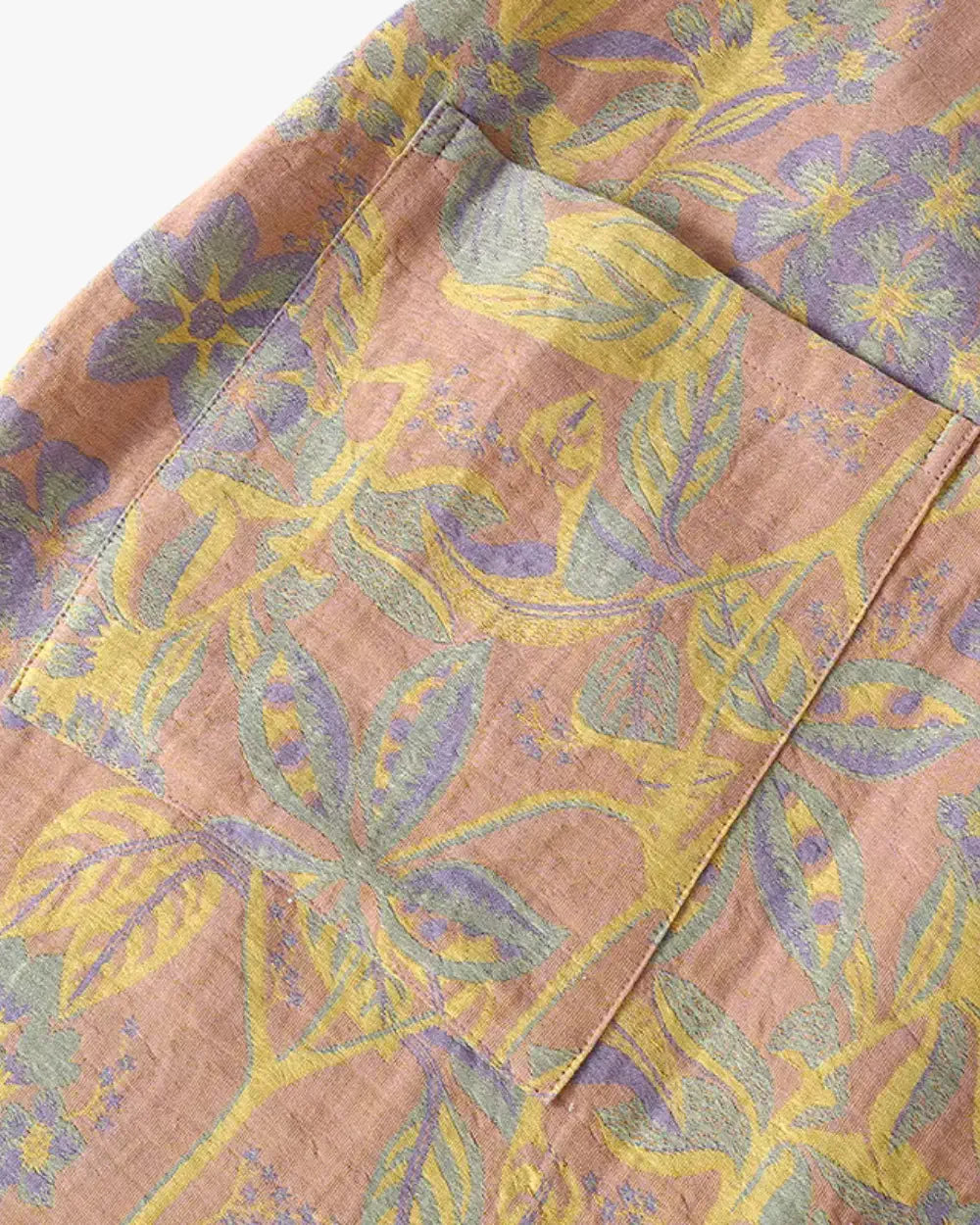 peignoir kimono femme beige coton fleuri