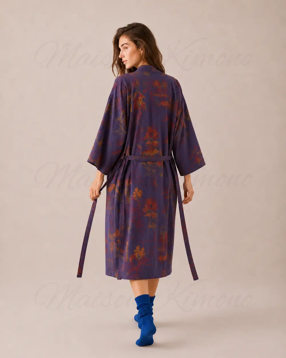peignoir kimono femme bleu coton style japonais