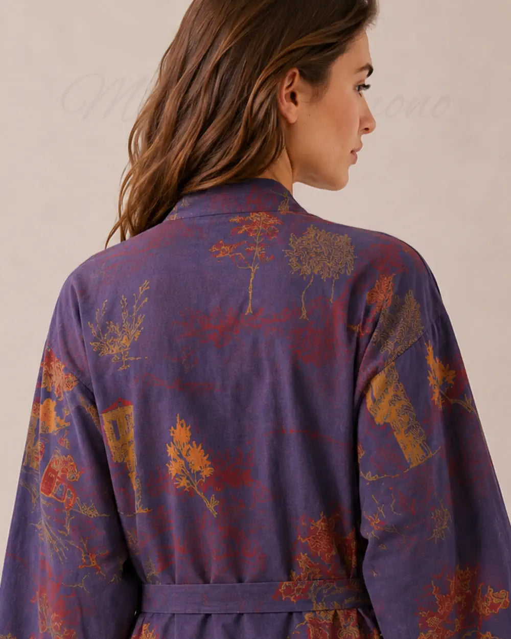 peignoir kimono femme bleu coton style japonais