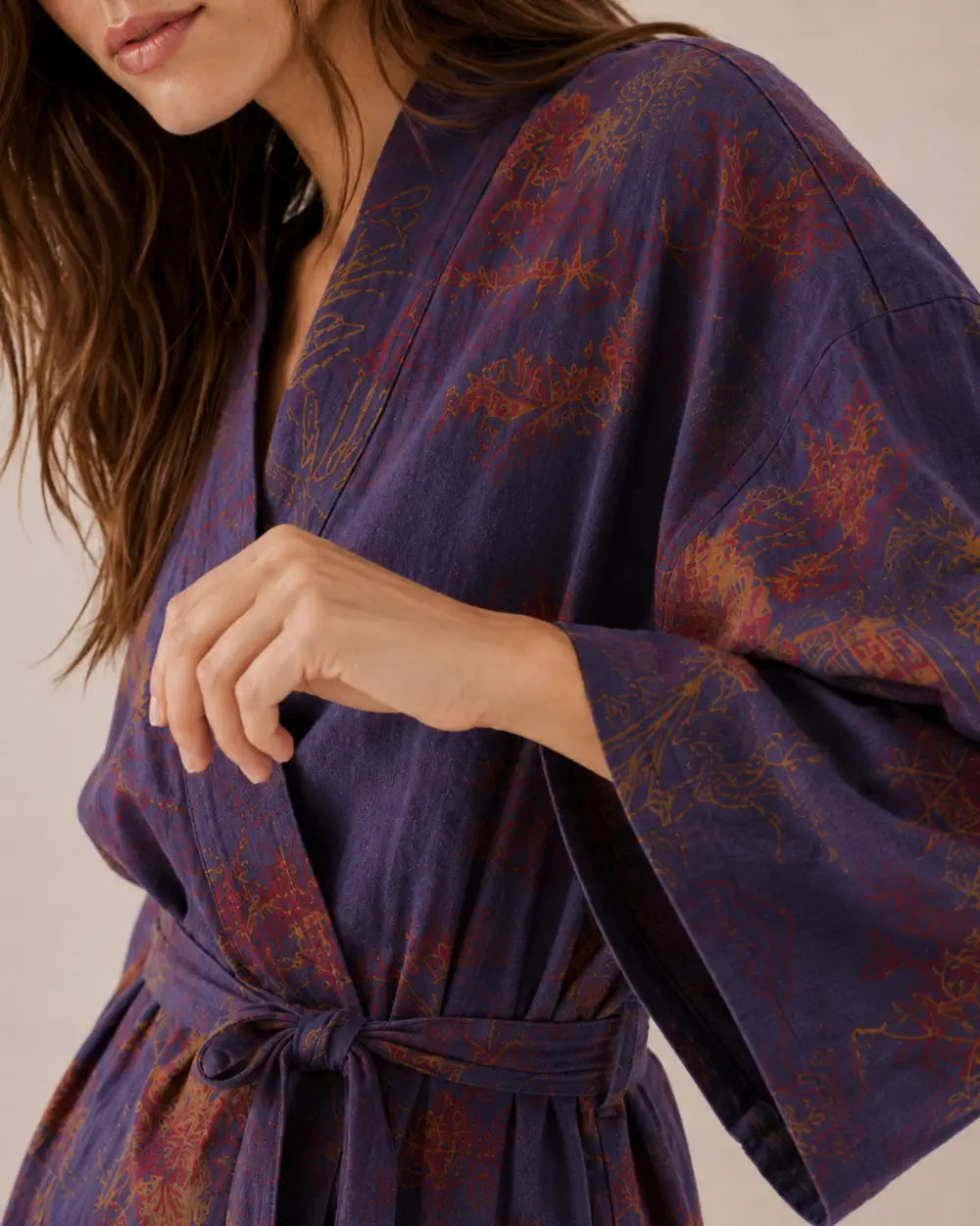 peignoir kimono femme bleu coton style japonais