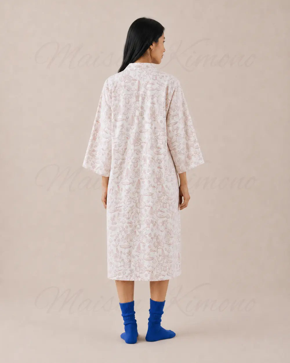 peignoir kimono femme coton blanc fleuri