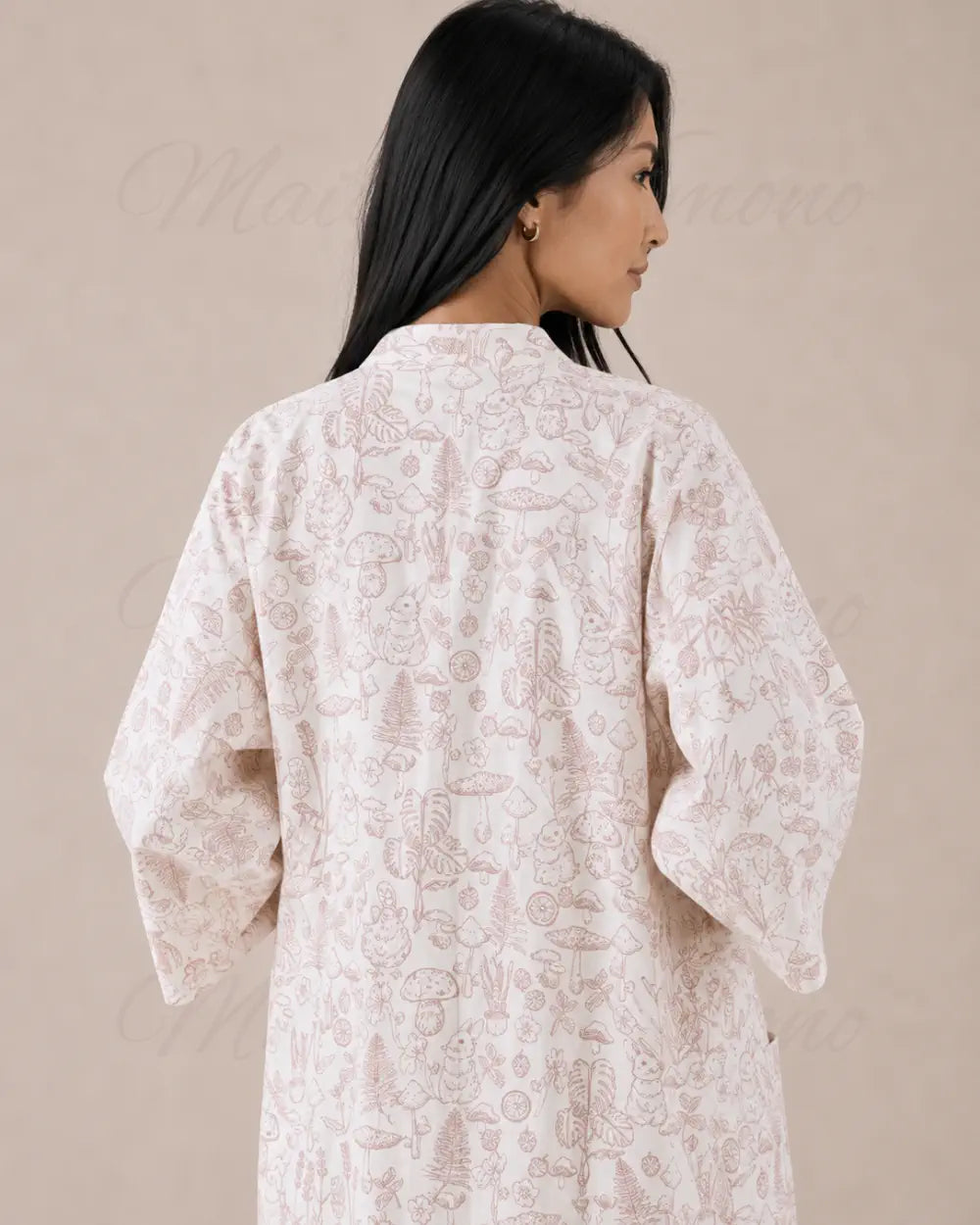 peignoir kimono femme coton blanc fleuri