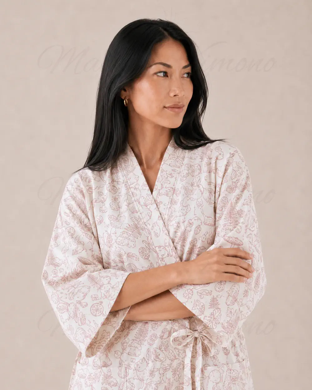 peignoir kimono femme coton blanc fleuri