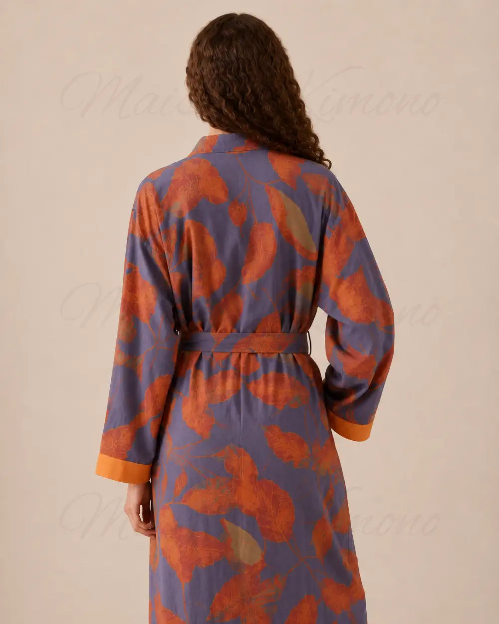 peignoir kimono femme coton orange bleu