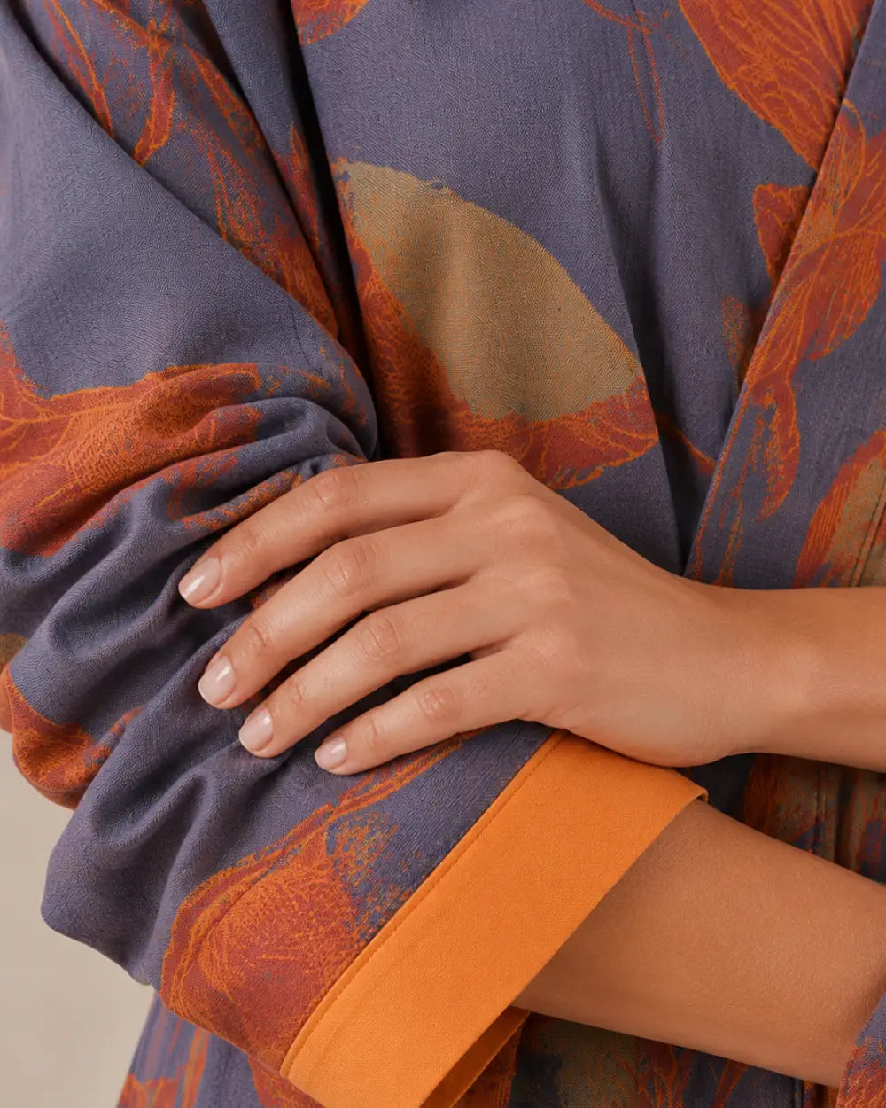 peignoir kimono femme coton orange bleu