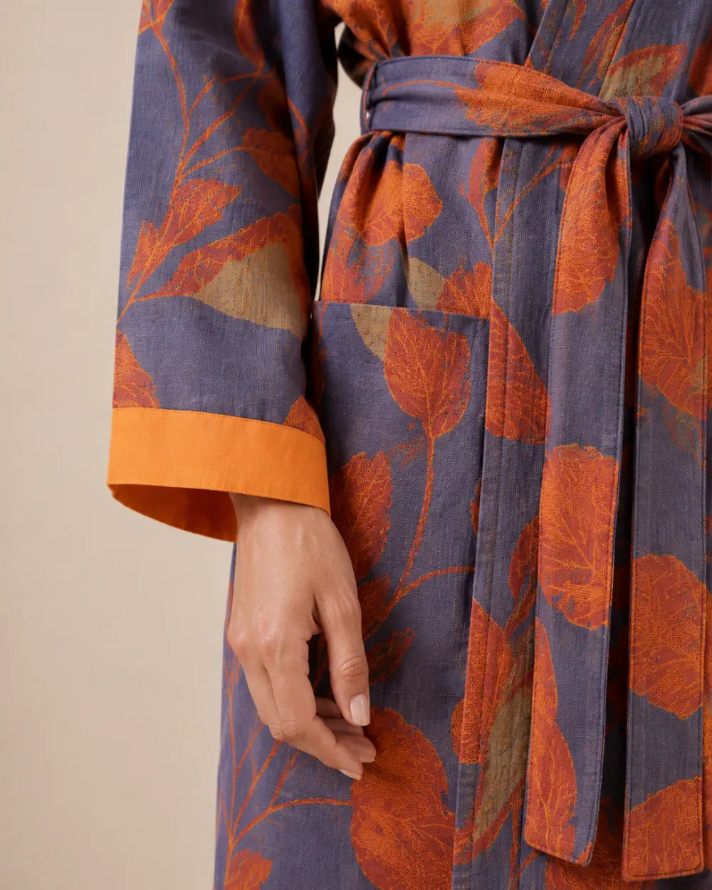 peignoir kimono femme coton orange bleu