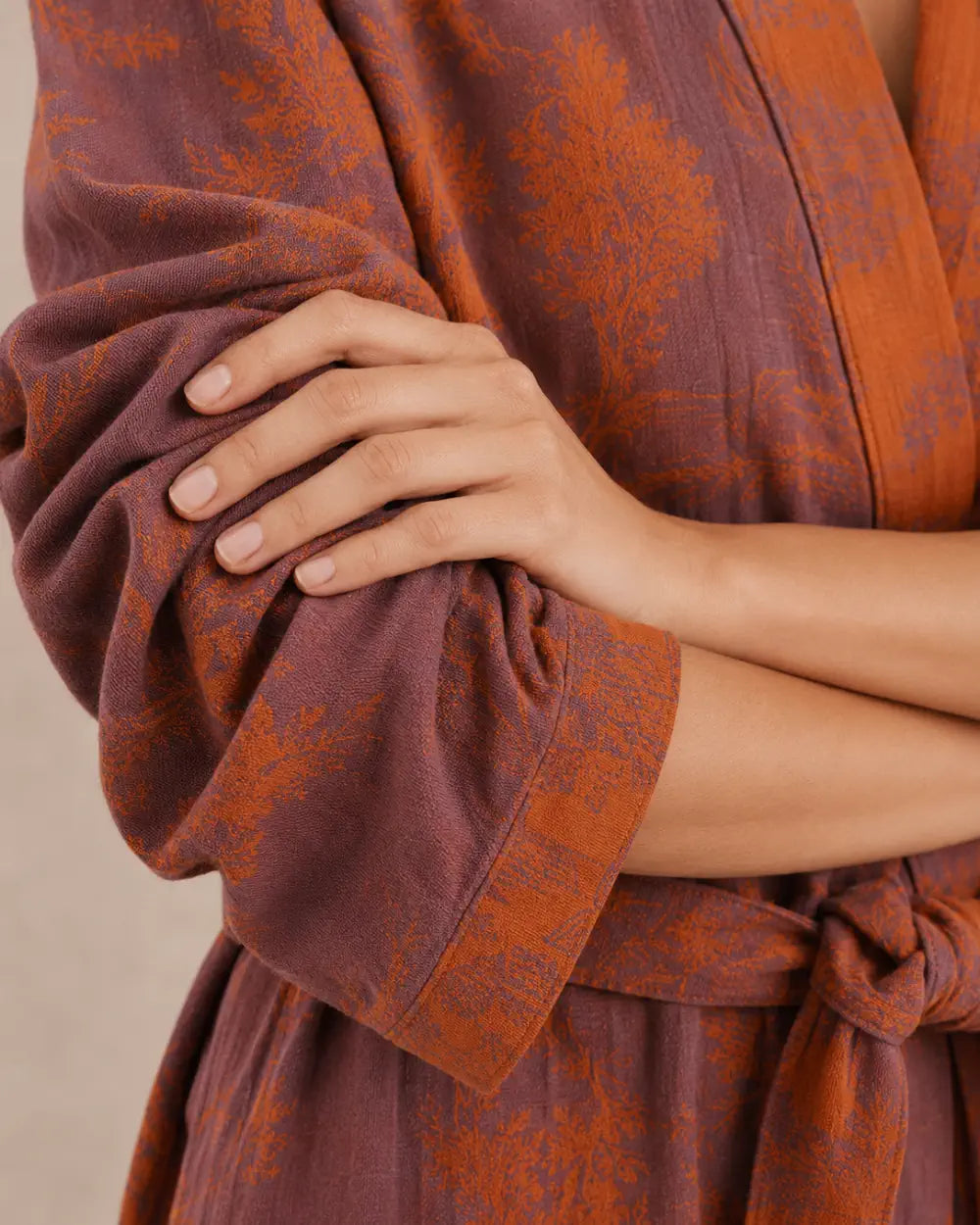 peignoir kimono femme coton orange col V