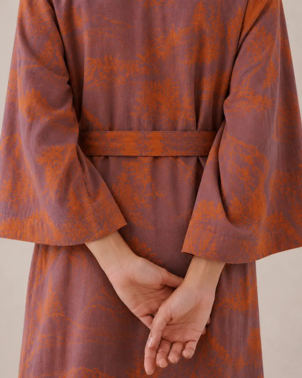 peignoir kimono femme coton orange col V
