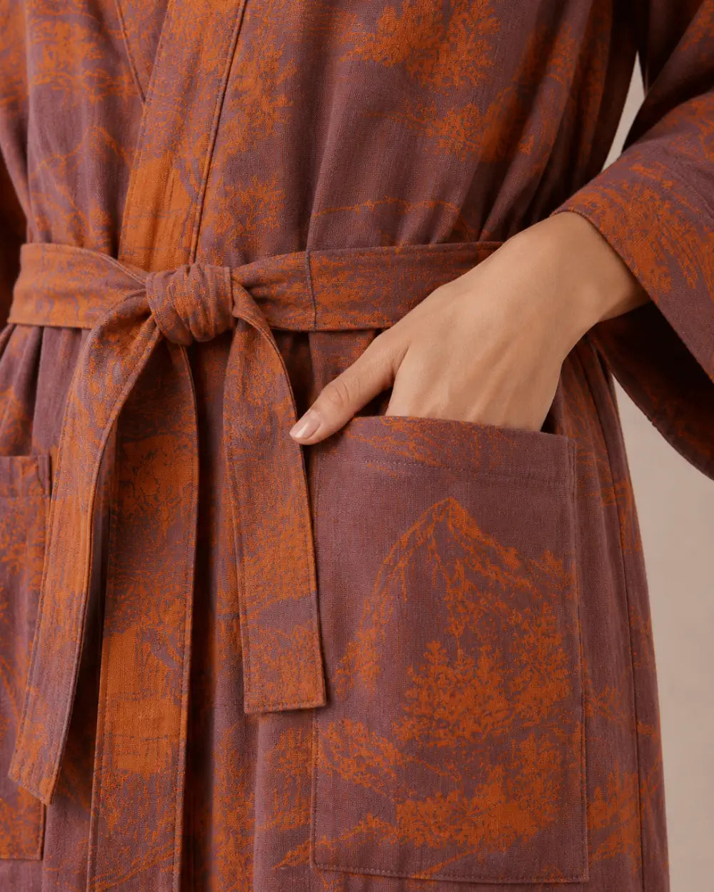 peignoir kimono femme coton orange col V