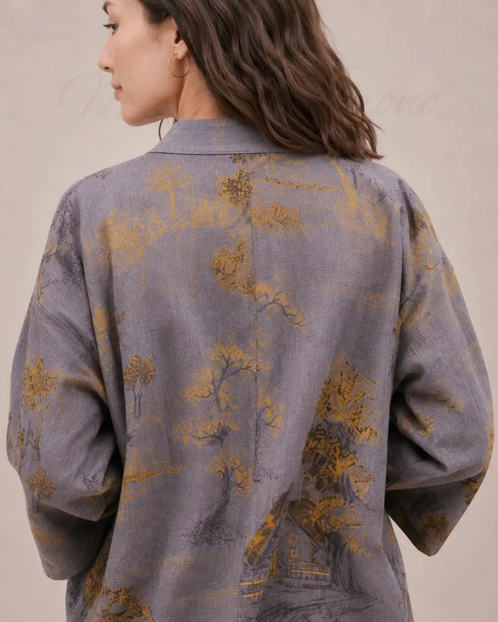 peignoir kimono femme gris coton