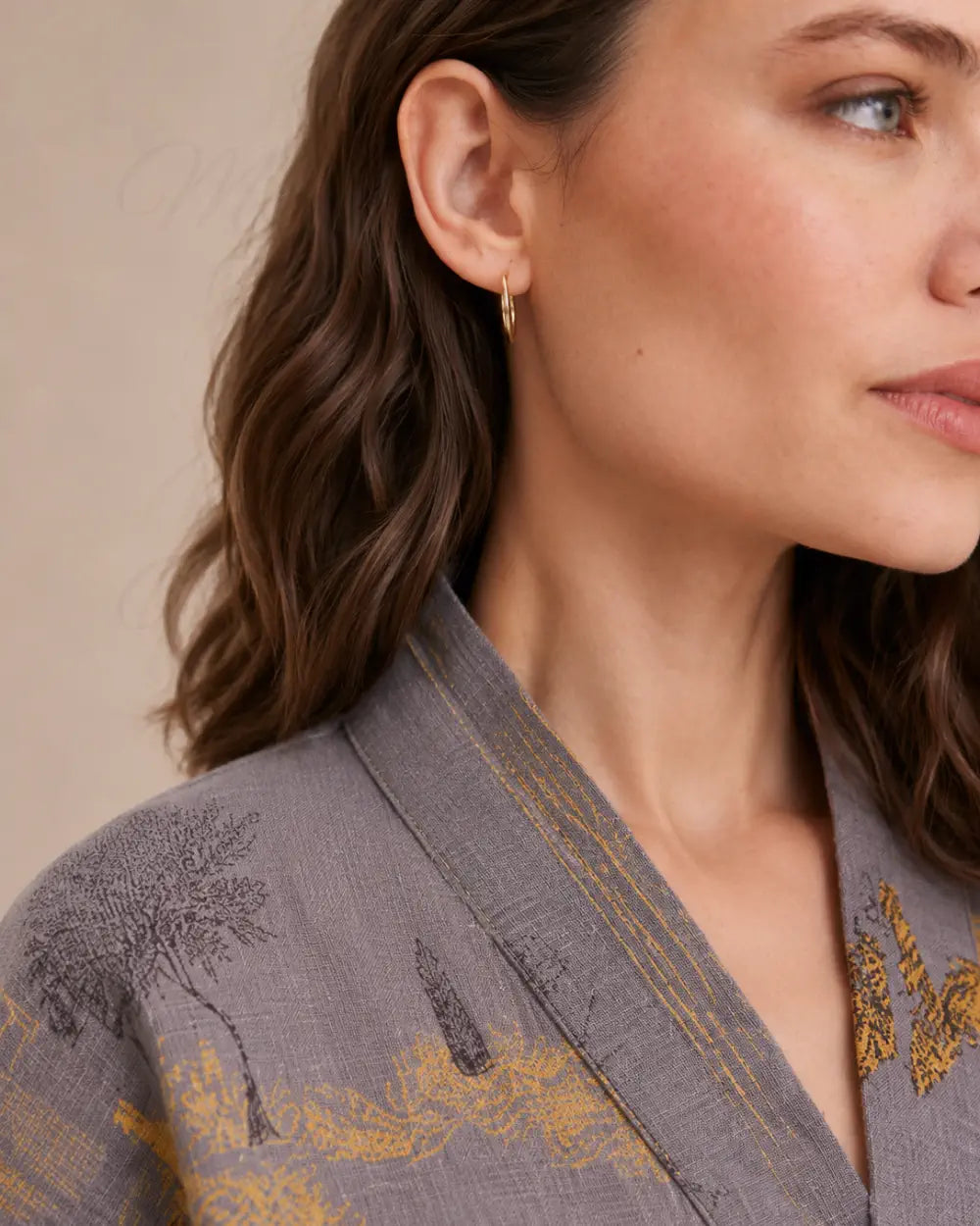 peignoir kimono femme gris coton