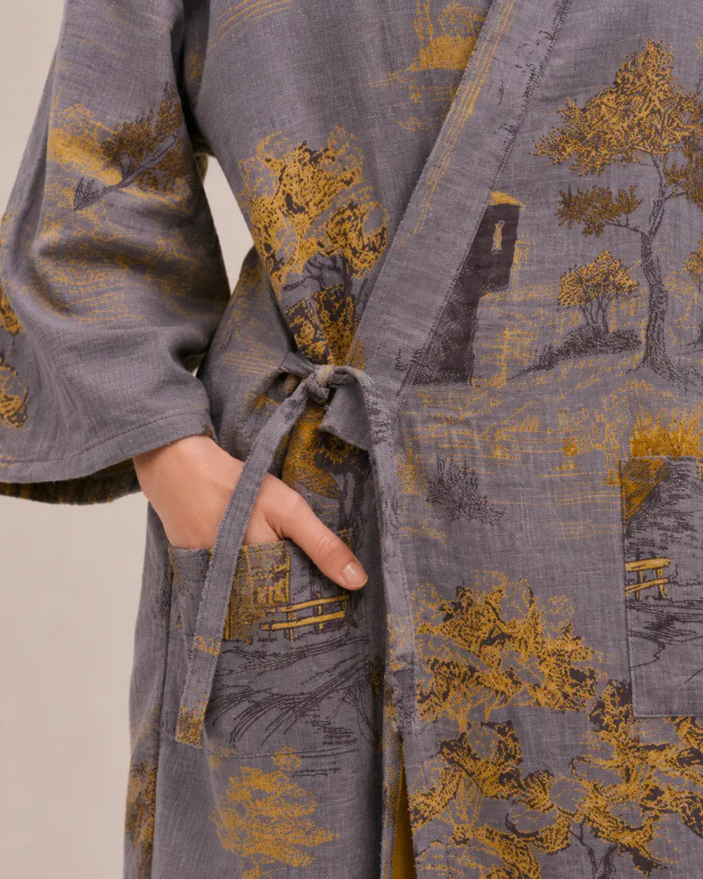 peignoir kimono femme gris coton