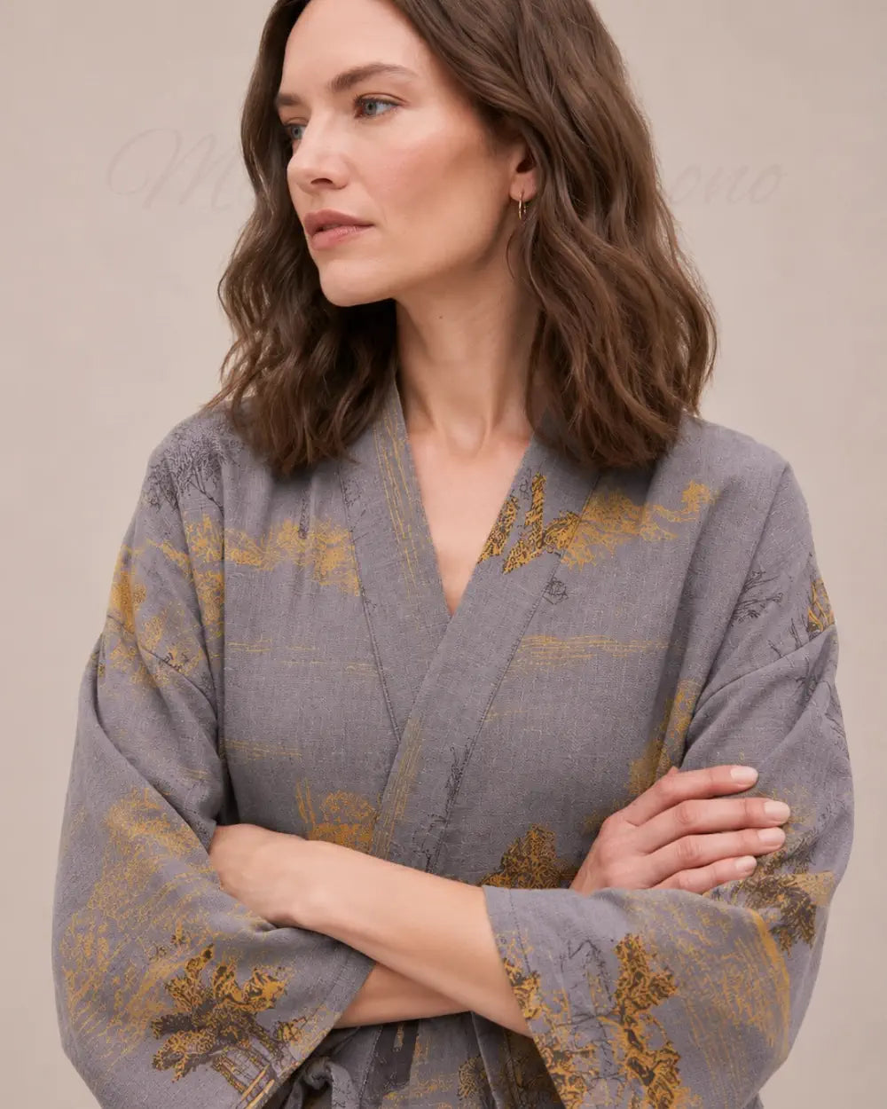 peignoir kimono femme gris coton