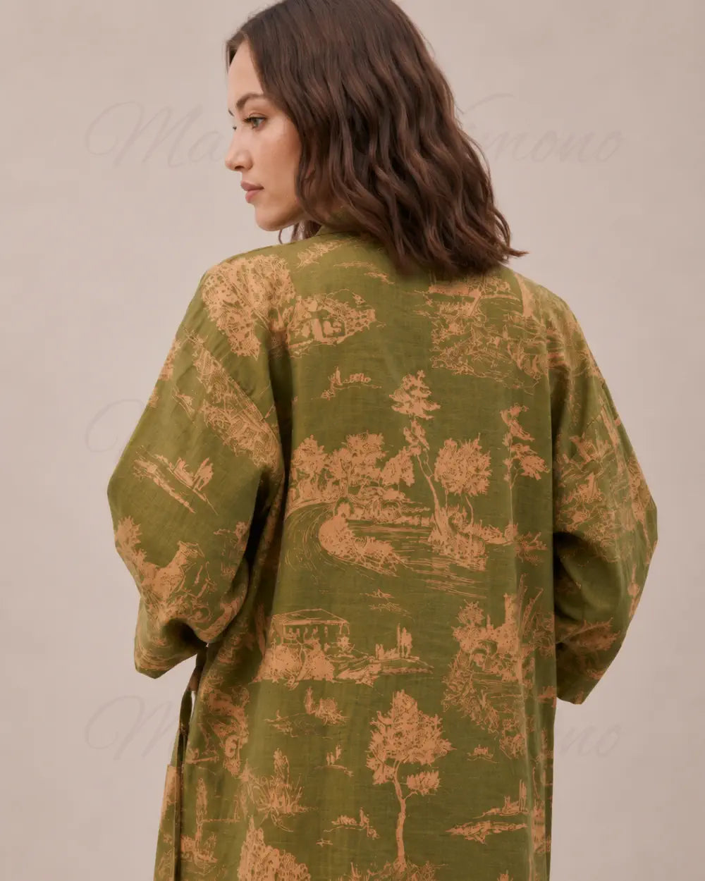 peignoir kimono femme vert coton