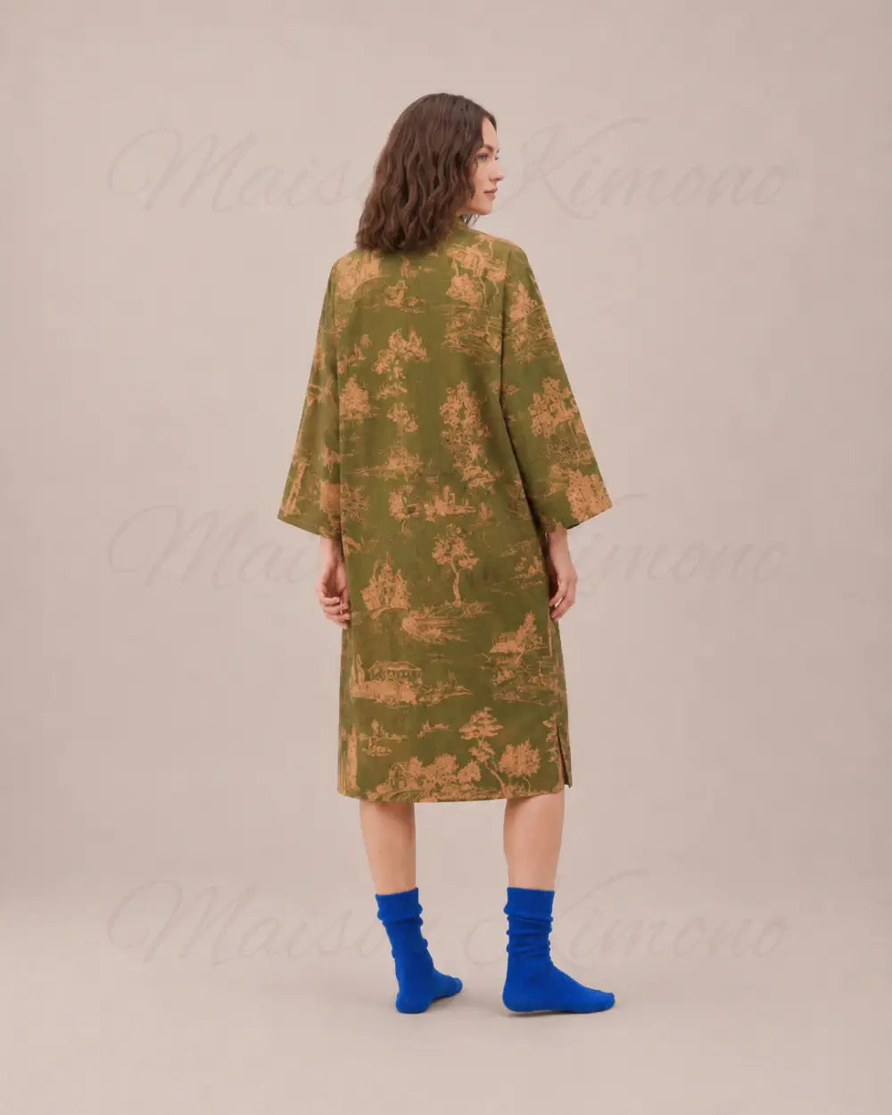 peignoir kimono femme vert coton