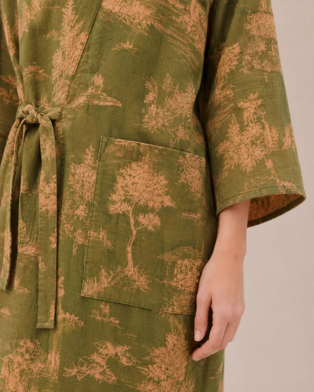 peignoir kimono femme vert coton
