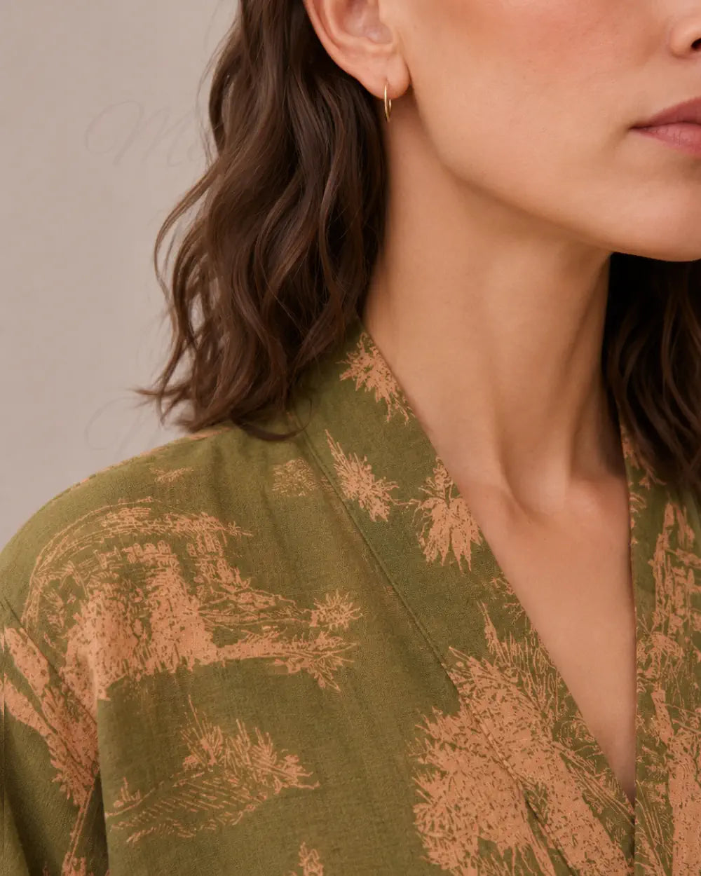 peignoir kimono femme vert coton